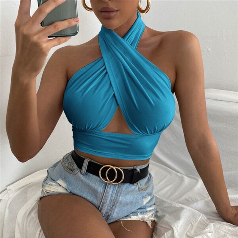 Cross Halter Neck Crop Top