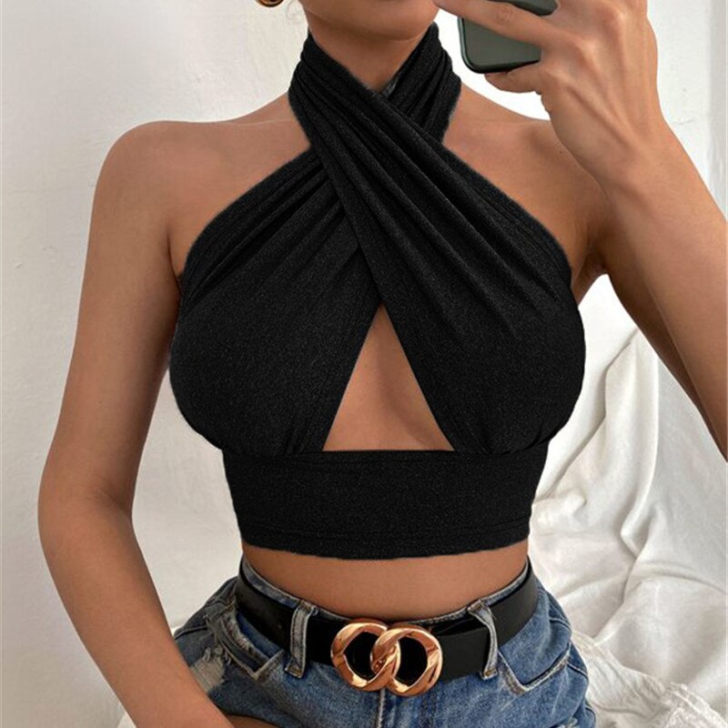 Cross Halter Neck Crop Top