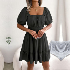 Solid Color Backless Tie Ruffle Dress