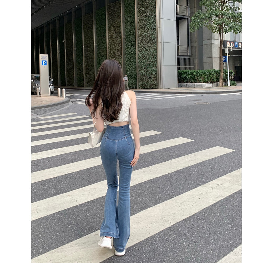 High Waist Hip Lift Skinny Jeans Women's Elastic Slim Micro Horn Pants