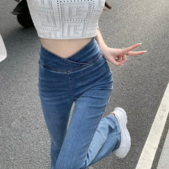 High Waist Hip Lift Skinny Jeans Women's Elastic Slim Micro Horn Pants