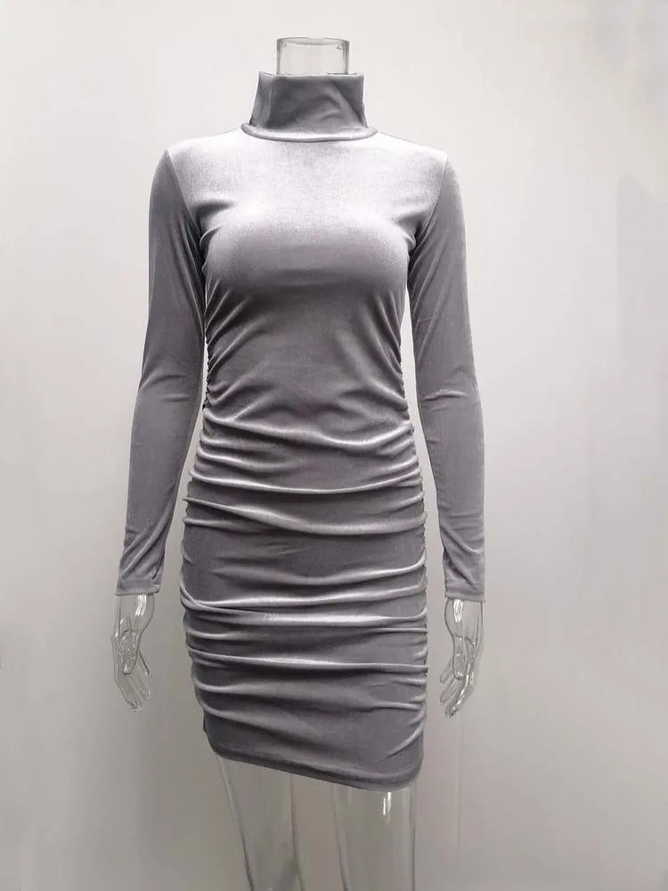 Slim Velvet Long Sleeve Party Turtleneck Bodycon Dress