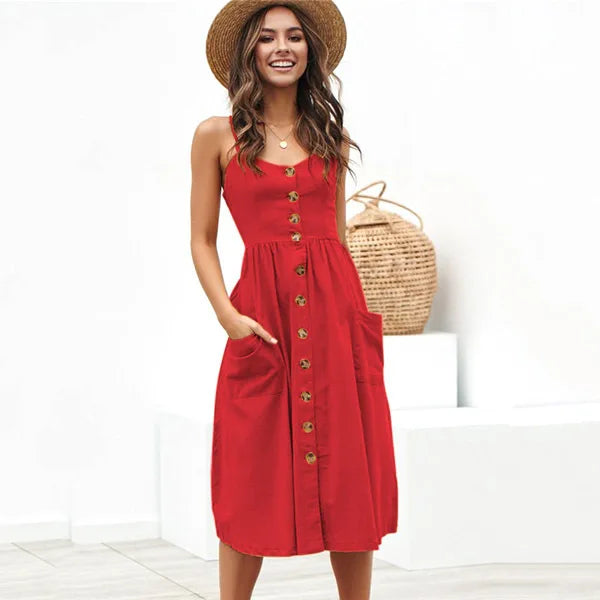 Ladies  Small Open Red Cute Style Midi Dresses