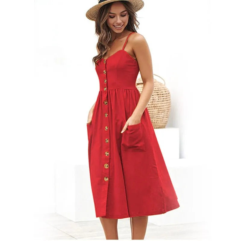 Ladies  Small Open Red Cute Style Midi Dresses