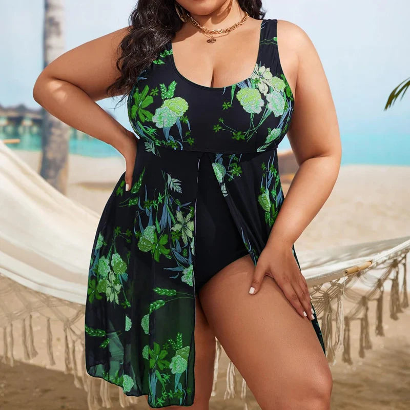 Print Vintage Skirted One Piece 5XL 6XL Plus Size Swimsuit
