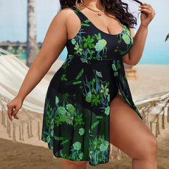 Print Vintage Skirted One Piece 5XL 6XL Plus Size Swimsuit