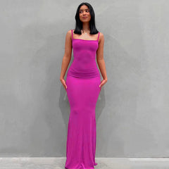 Summer Spaghetti Strap Black Skims Sleeveless Maxi Dress