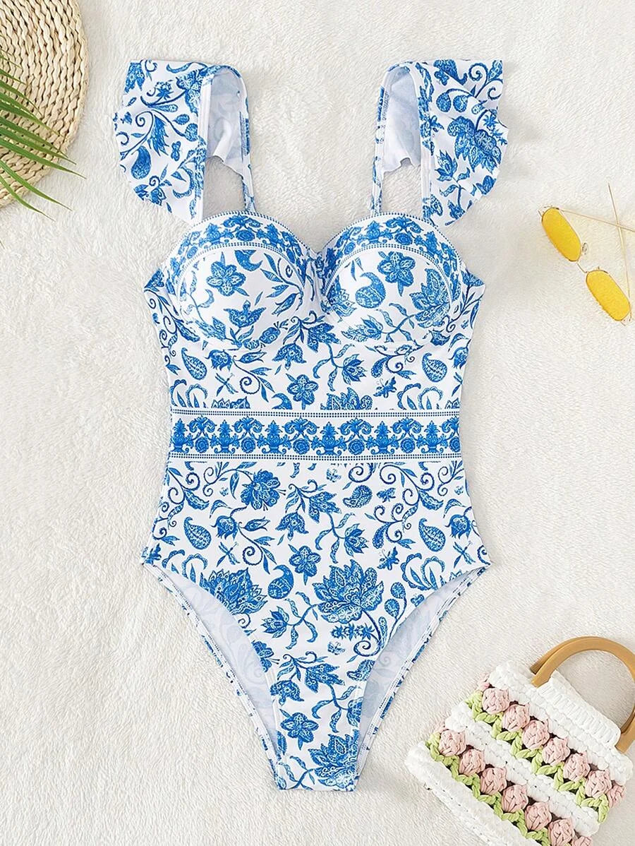 Ruffle Trim Push-Up One Piece Basic Swimsuit