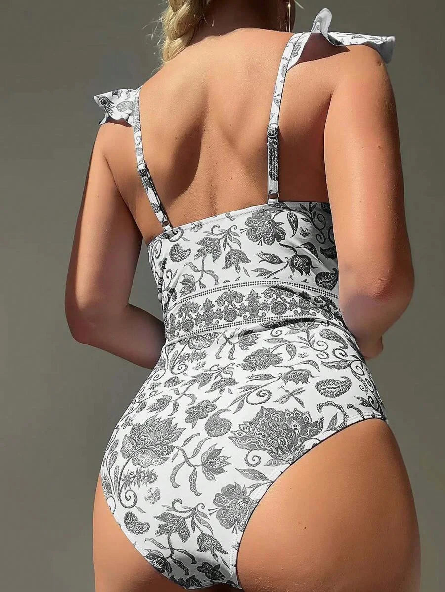 Ruffle Trim Push-Up One Piece Basic Swimsuit