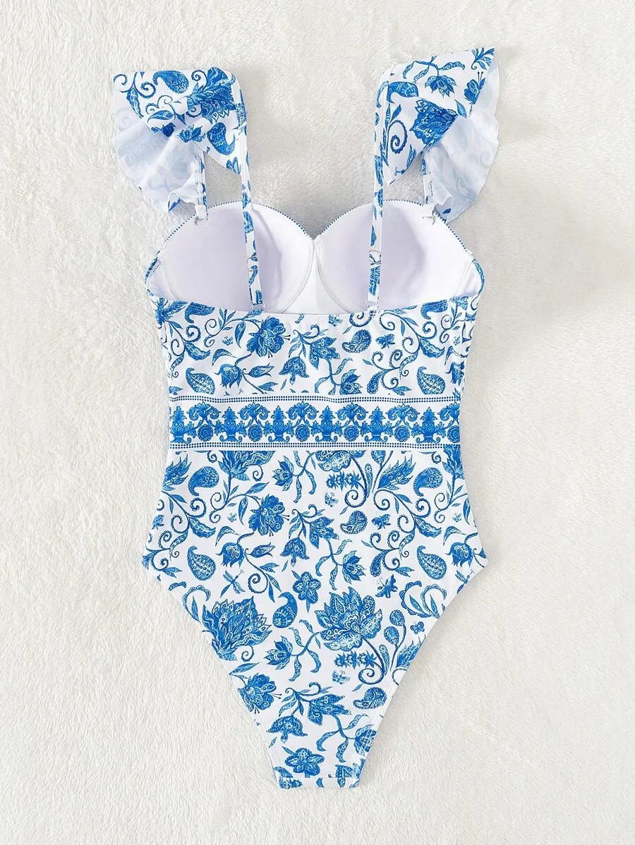 Ruffle Trim Push-Up One Piece Basic Swimsuit