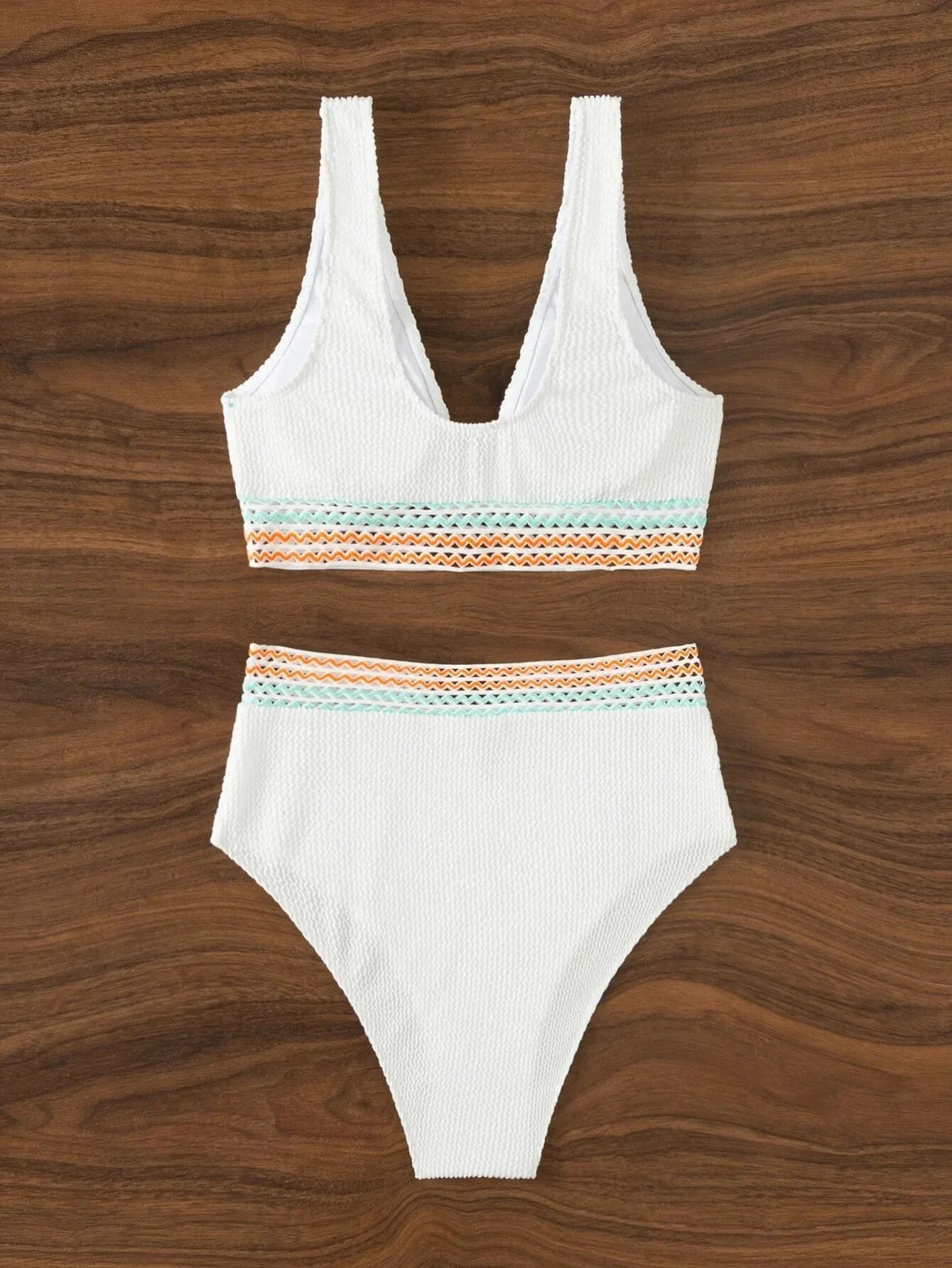 High Waist Solid V-neck Basic Swimsuit