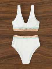 High Waist Solid V-neck Basic Swimsuit