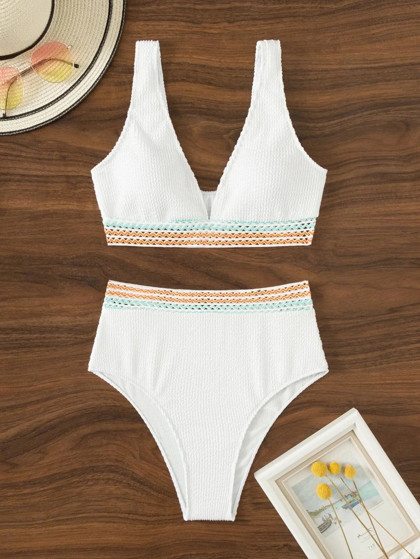 High Waist Solid V-neck Basic Swimsuit