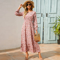 Sping Bohemian Maxi Casual Long Sleeve High Waist Chiffon Midi Dresses