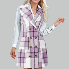 Vintage Casual Fashion Long Sleeves Mini Plaid Ladies Women's Spring Autumn  Dress