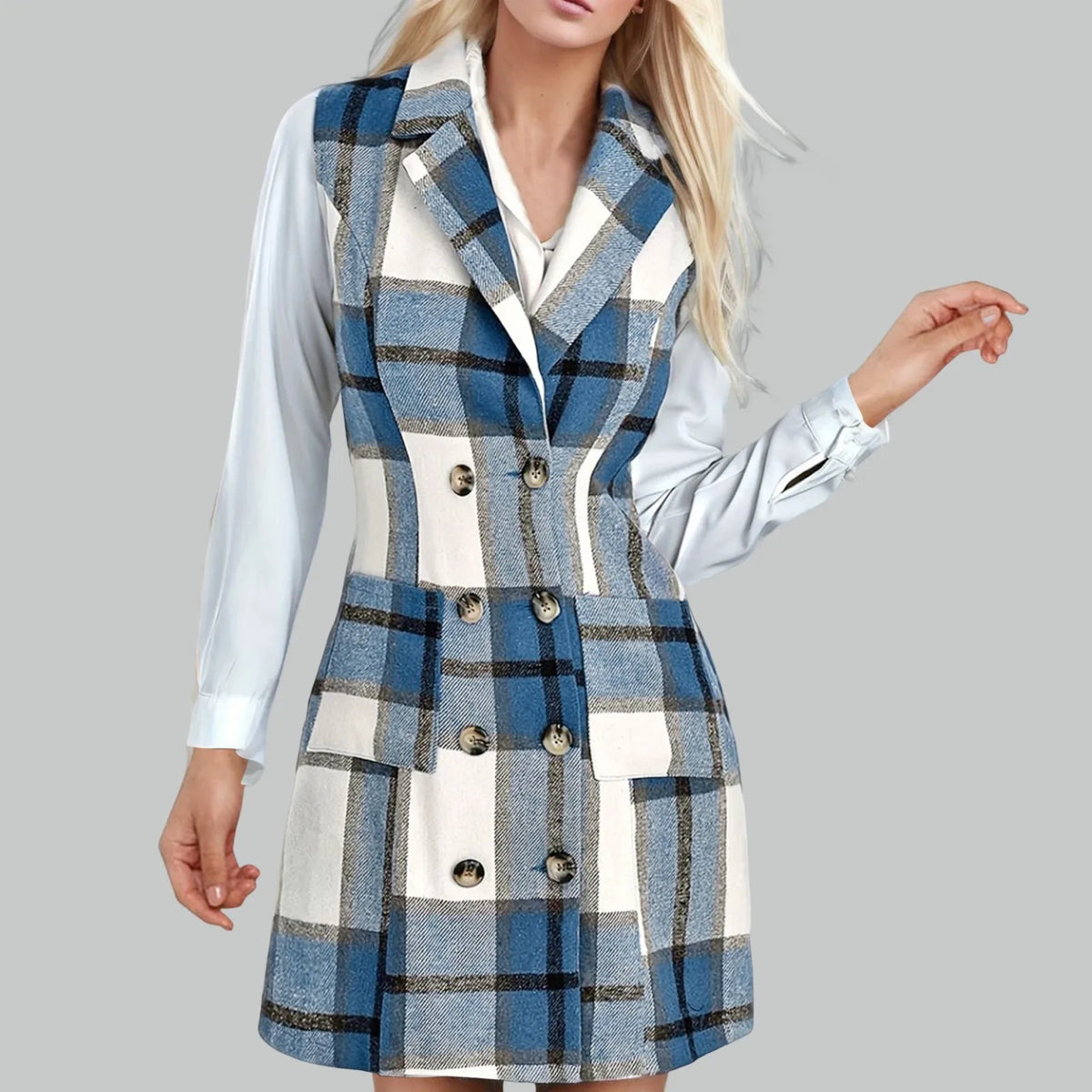 Vintage Casual Fashion Long Sleeves Mini Plaid Ladies Women's Spring Autumn  Dress