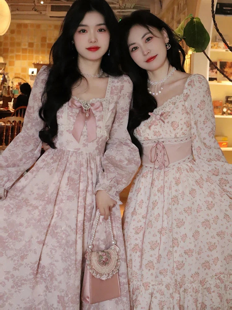 Elegant Sweet Lace Print Princess Floral Dress