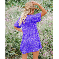 Casual Small Floral Lantern Sleeve for  Boho Dress