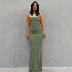 Y2k Sleeveless Solid Skinny Bodycon Trumpet Maxi Dress
