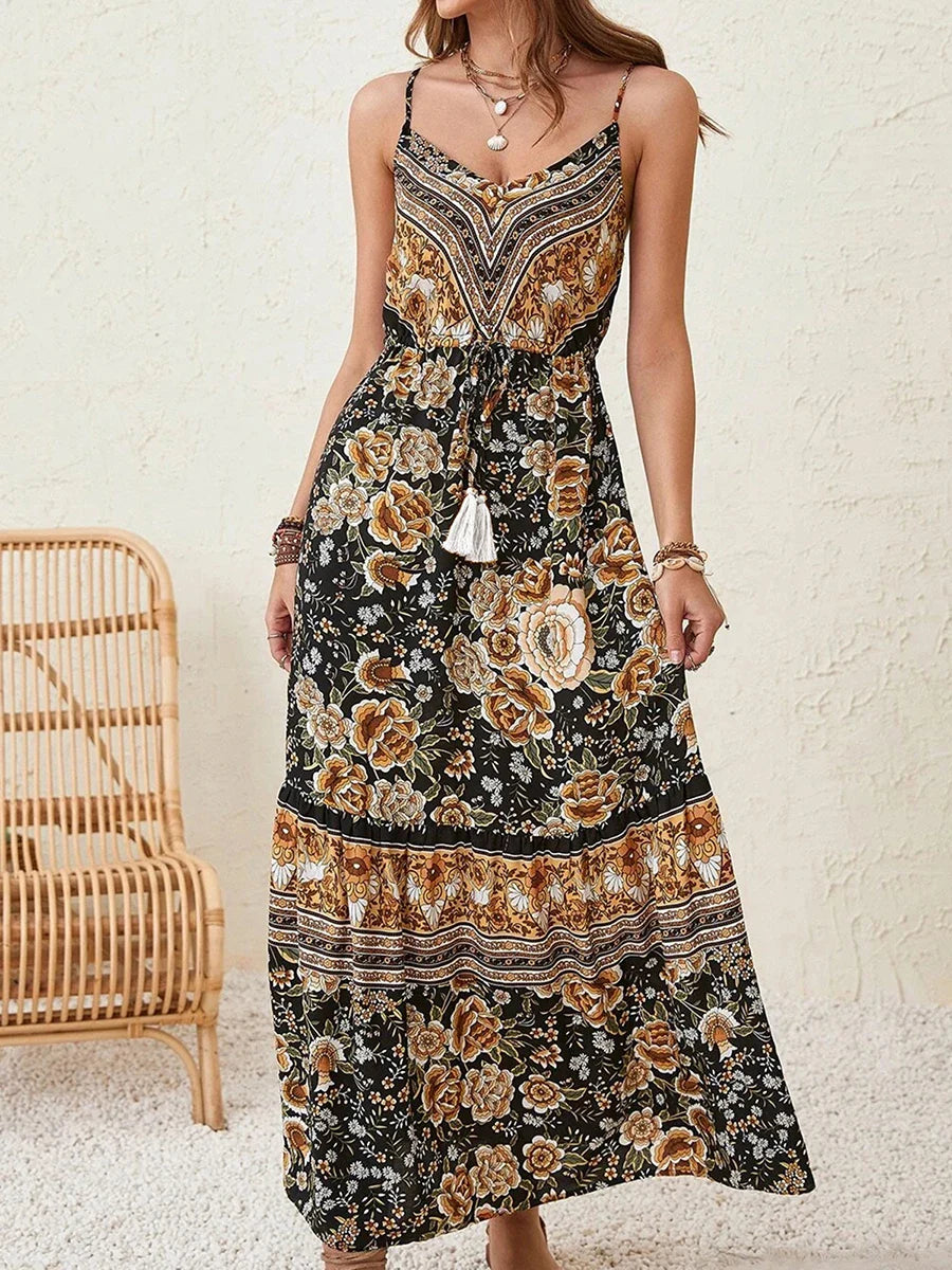 Summer Bohemian Floral Print Beach Sundress Boho Dress