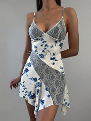 Streetwear  Sleeveless Backless Asymmetrical Lace Dress
