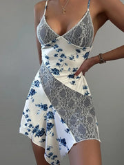 Streetwear  Sleeveless Backless Asymmetrical Lace Dress