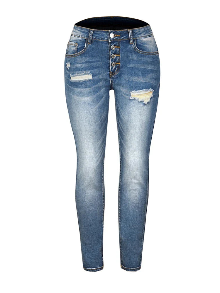 New Slim Fit Ripped High Elastic 's Denim Jeans