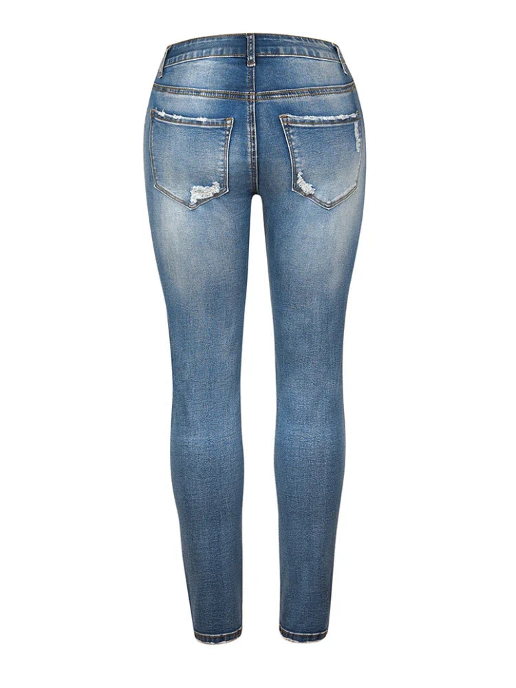 New Slim Fit Ripped High Elastic 's Denim Jeans