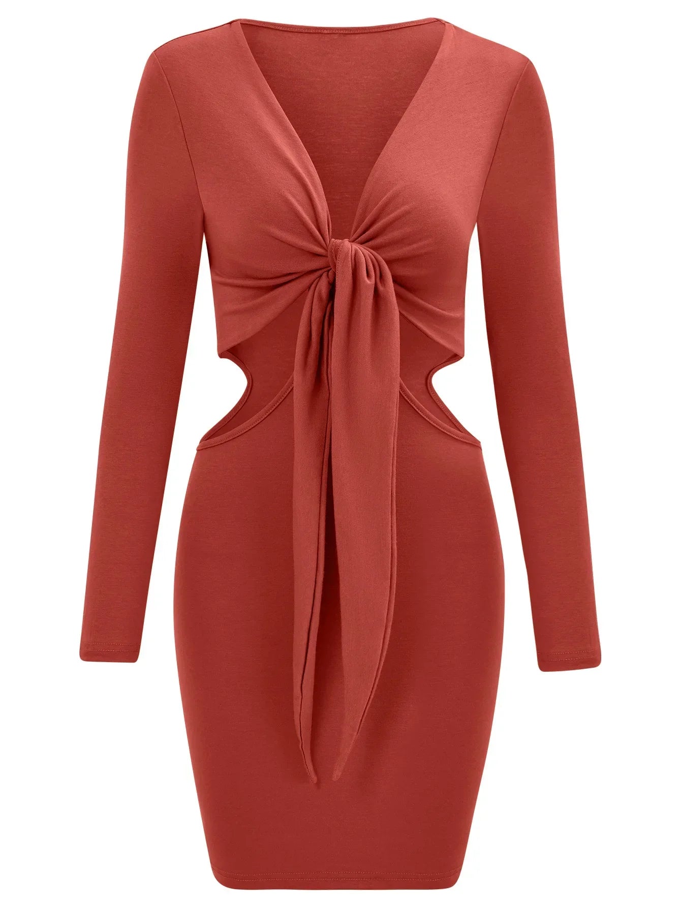 Mid Waist  Split V-Neck Elastic Outfits Solid Midi Dresses