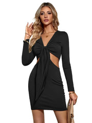 Mid Waist  Split V-Neck Elastic Outfits Solid Midi Dresses