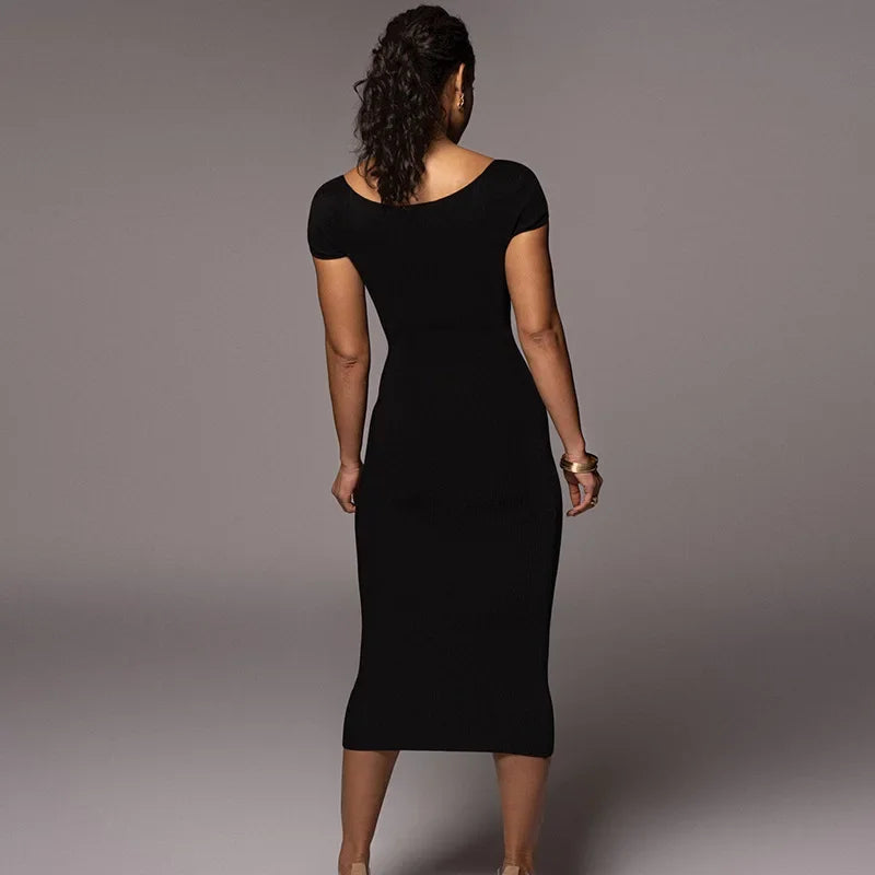 New Boat Elegant High Slim  Ladies Y2K Midi Dresses