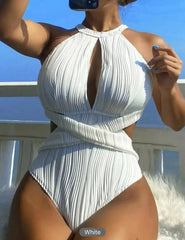 Backless Solid Push Up Beachwear Basic Swimsuit