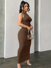 Spring Backless Elegant Evening Birthday Brown Long Midi Dresses