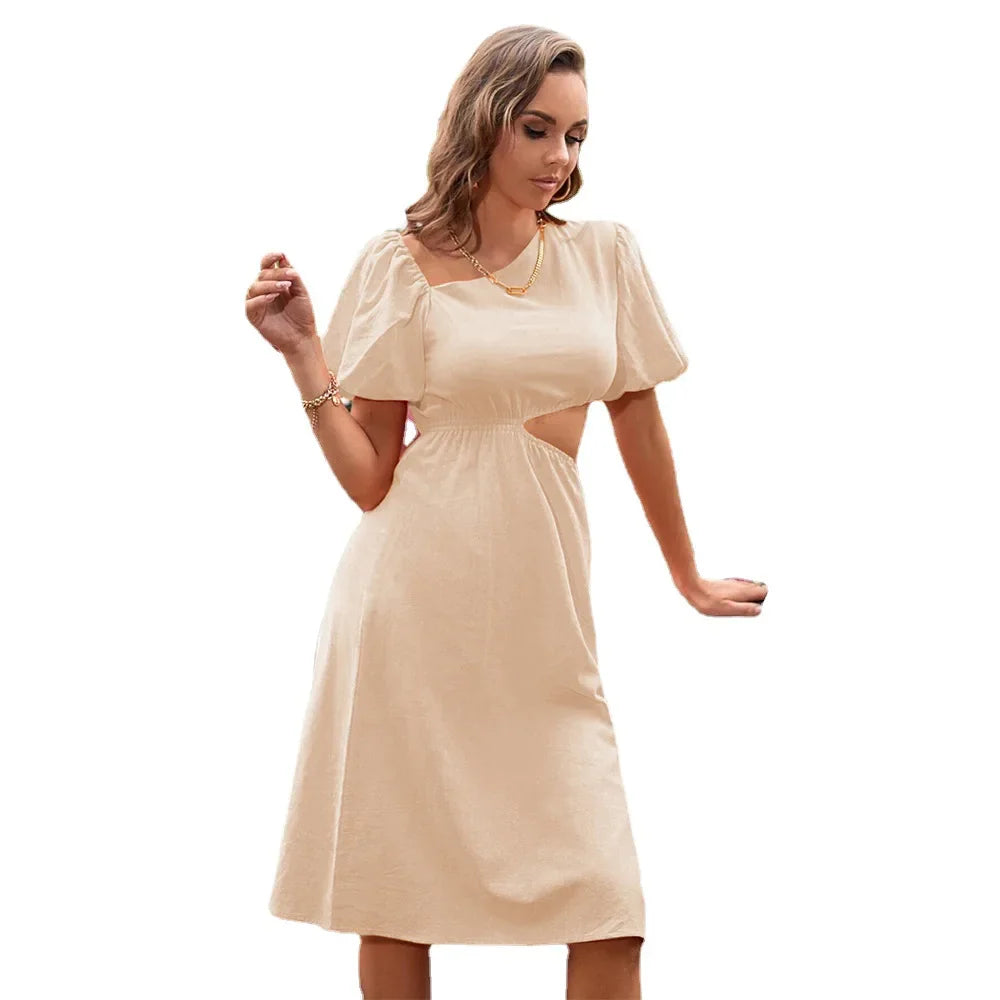 Solid Color Casual Elegant Streetwear Traf Midi Dresses