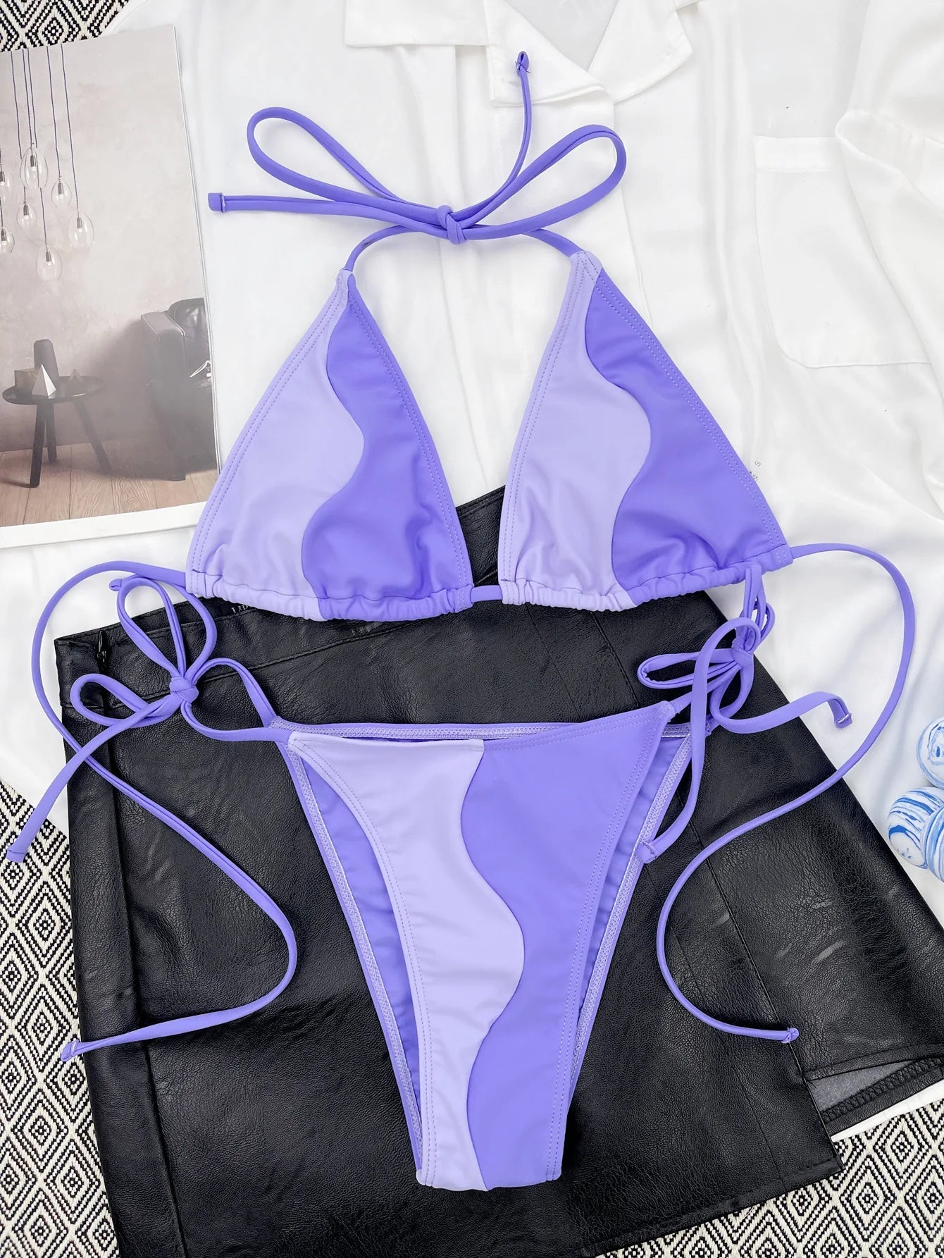 Lace-up Patchwork Bikini Set