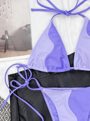 Lace-up Patchwork Bikini Set