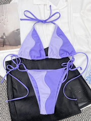 Lace-up Patchwork Bikini Set