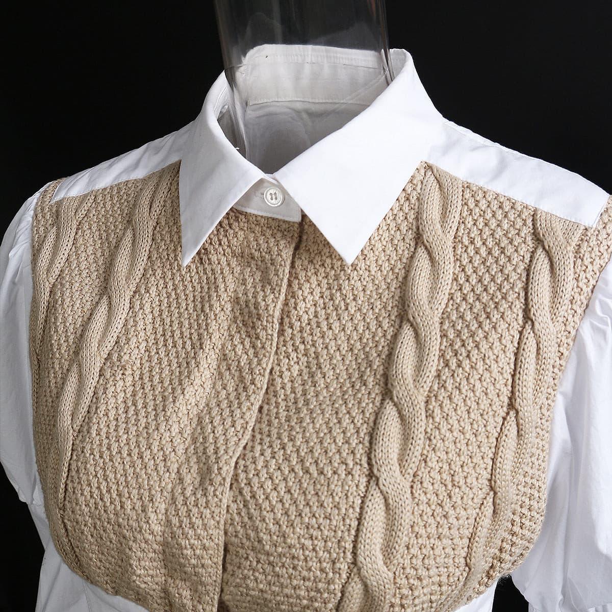 knitted twist wool stitching cotton puff sleeve shirt