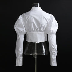 knitted twist wool stitching cotton puff sleeve shirt