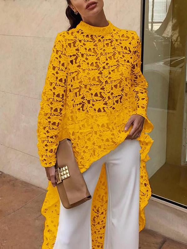 Stylish Lace Plain Elegant Irregular hem Blouses