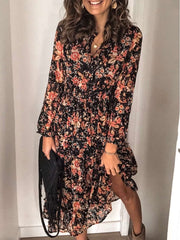 Stylish Retro Floral Print V neck Long sleeve Maxi Dresses