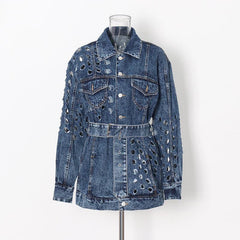 Hole loose lace denim jacket