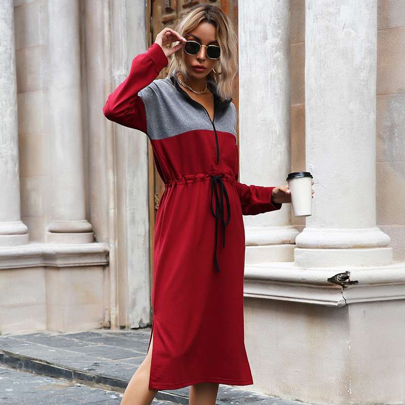 Stylish Gored Stand collar Long sleeve Lacing Skater Dresses