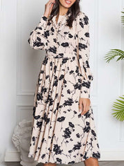 Stylish Elegent Retro Floral print Round neck Long sleeve Maxi Dresses