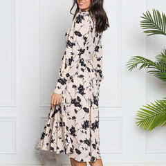 Stylish Elegent Retro Floral print Round neck Long sleeve Maxi Dresses