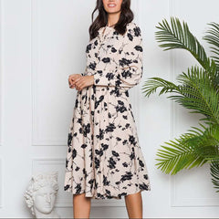 Stylish Elegent Retro Floral print Round neck Long sleeve Maxi Dresses