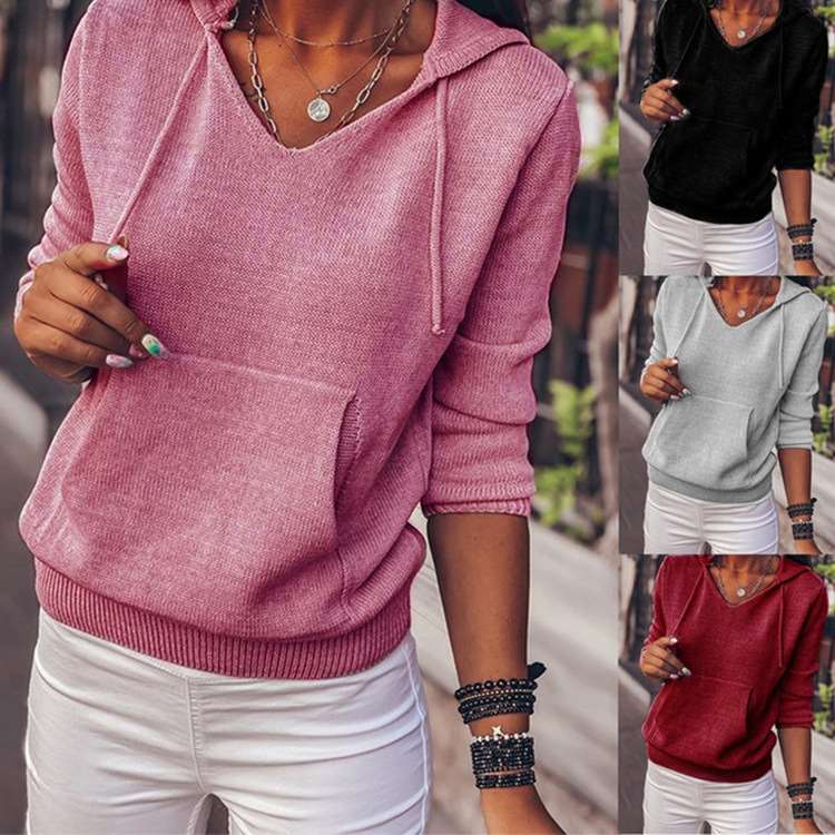 Stylish Pure Long sleeve Knit Hoodies Sweatshirts