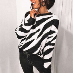 Fashion Stripe print Round neck Long sleeve Knit  Sweaters