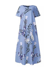 Floral women printed short sleev round neck maxi dresses