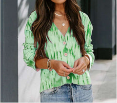Fashion Stripe V neck Long sleeve Knit Fastener Sweaters
